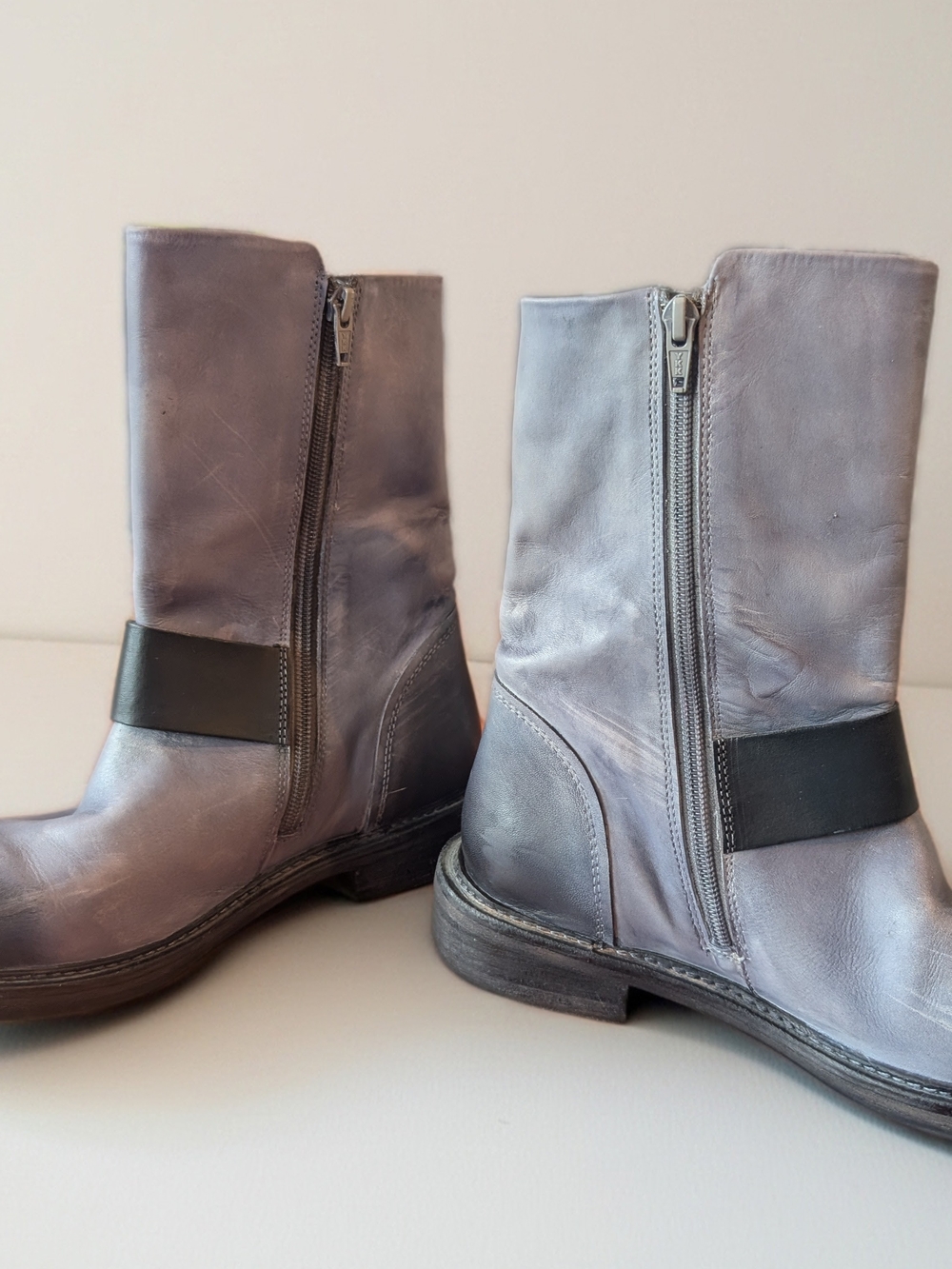Vintage Foundry Gray Distressed Leather Mid-Calf Moto Boots - Picture 3 of 5